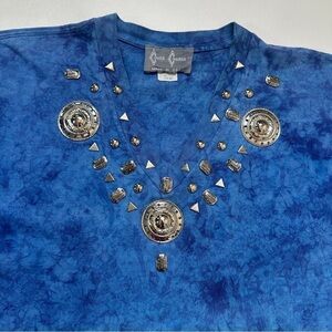 Vintage Stonewashed Western Motif Shirt in Blue One Size